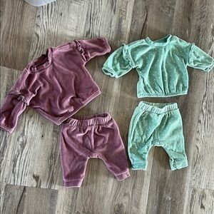 BNWOT super soft girl’s 0-3M 4-piece outfit set (includes pink & green sets)